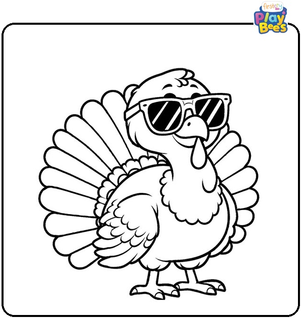 Turkey Wearing Sunglasses Colouring Page