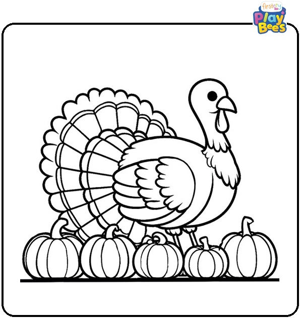 Turkey and a Pumpkin Colouring Page