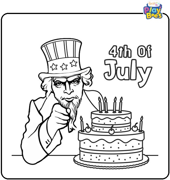 Uncle Sam 4th of July Cake Coloring Page
