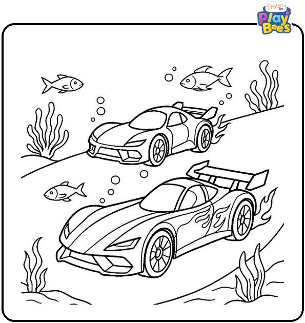 Underwater Racing of Hot Wheels Coloring Page