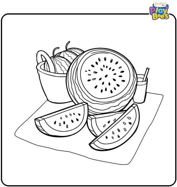 Watermelon Slices On A Picnic Blanket Coloring Page