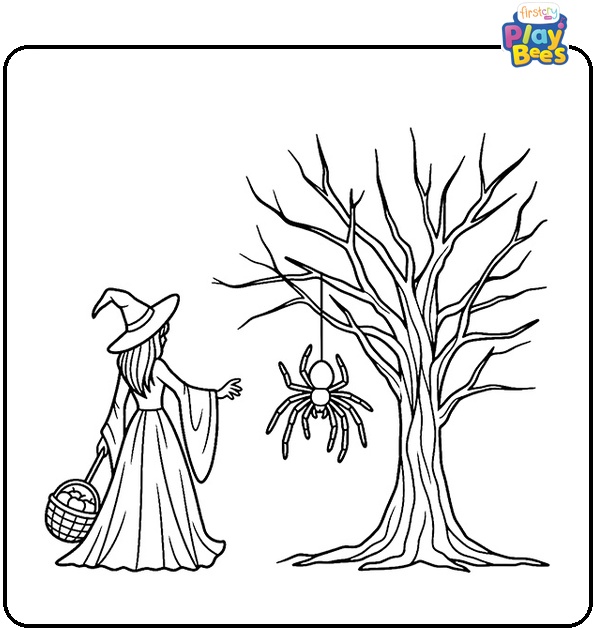 Witch Caught a Spider Coloring Page