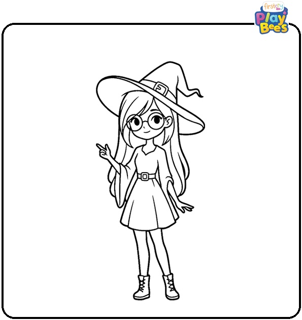 Witch with Glasses Coloring Page