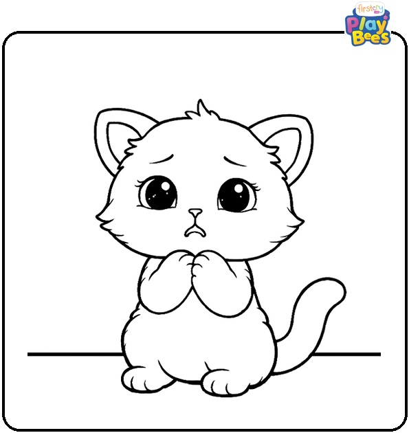 Worried Kitten Coloring Page