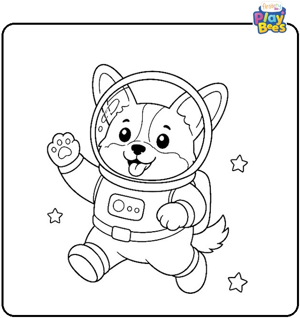 Astronaut Corgi Coloring Page