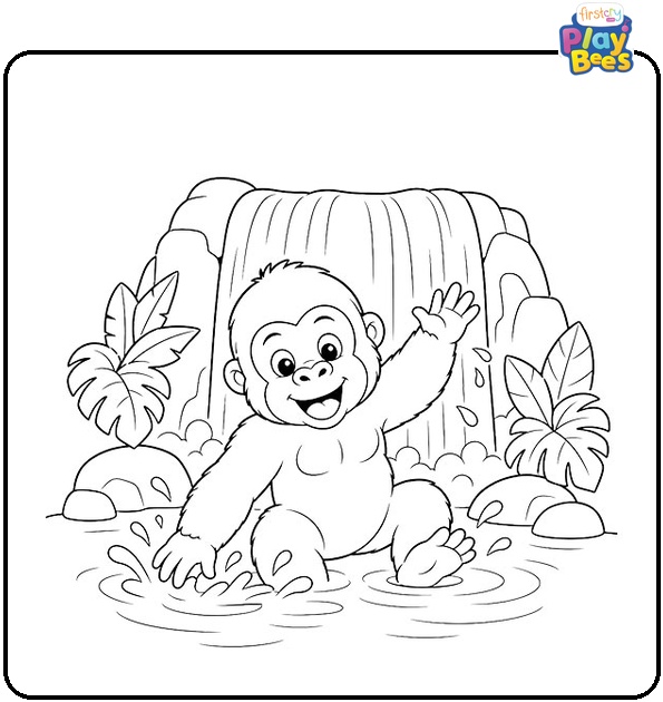Baby Gorilla Playing in a Jungle Waterfall