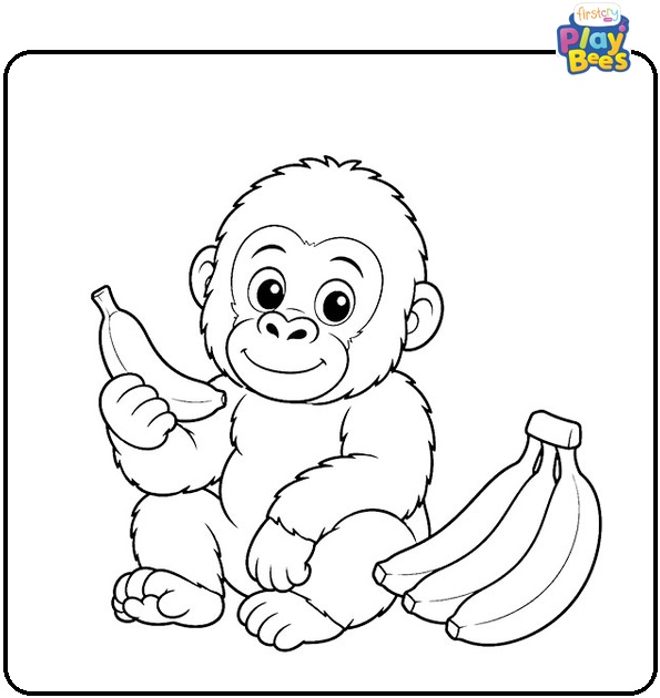 Baby Gorilla with Bananas Coloring Page