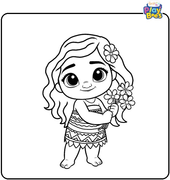 Baby Moana With Flowers Colouring Page Baby Moana With Flowers Colouring Page