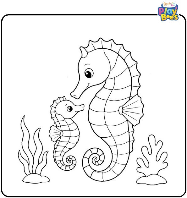 Baby Seahorse with Parent Coloring Page