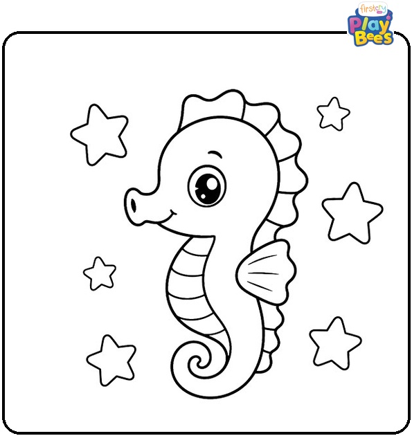 Baby Seahorse with Stars Coloring Page