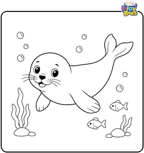 Baby Seal Underwater Coloring Page