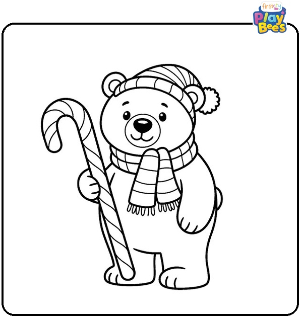 Bear With Candy Cane Coloring Page Bear With Candy Cane Coloring Page