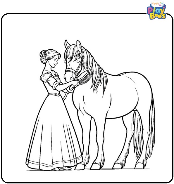 Belle Brushing Her Horse Phillipe Coloring Page Belle Brushing Her Horse Phillipe Coloring Page