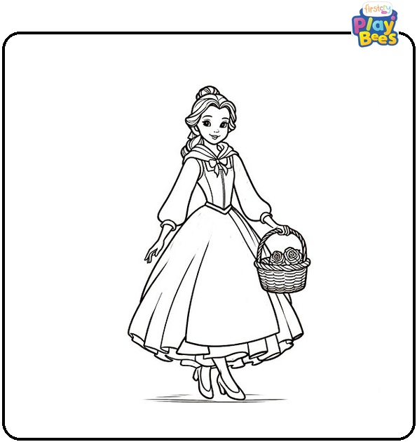 Belle Carrying Basket Coloring Page Belle Carrying Basket Coloring Page