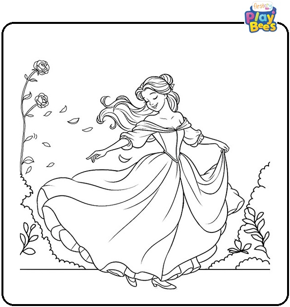Belle Dancing in the Garden Coloring Page Belle Dancing in the Garden Coloring Page
