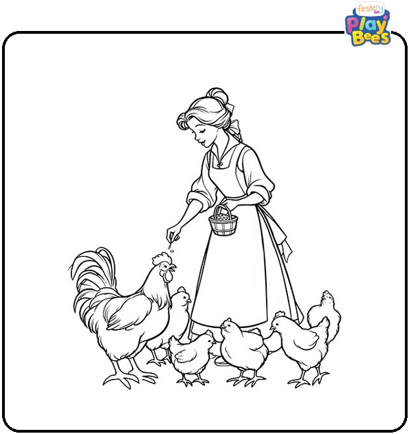 Belle Feeding The Chickens Coloring Page Belle Feeding The Chickens Coloring Page
