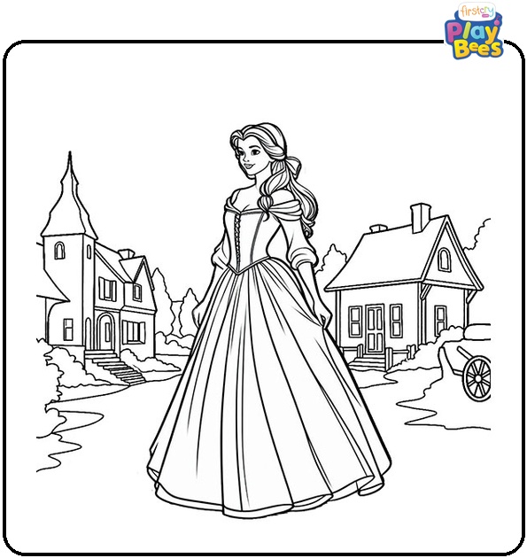 Belle In The Village Coloring Page Belle In The Village Coloring Page