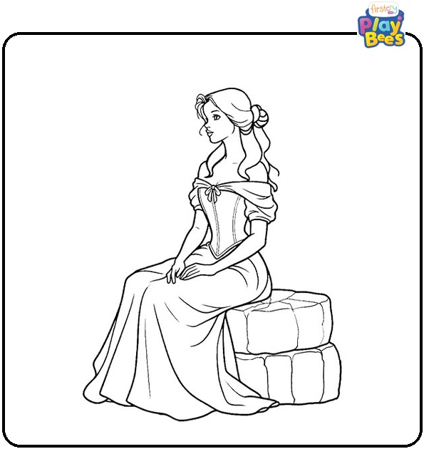 Belle Sitting on Stone Coloring Page Belle Sitting on Stone Coloring Page