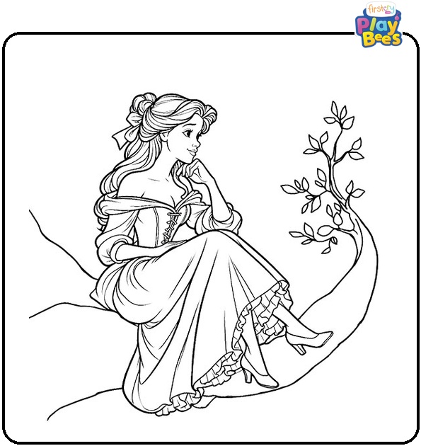 Belle Sitting on a Tree Branch Coloring Page Belle Sitting on a Tree Branch Coloring Page