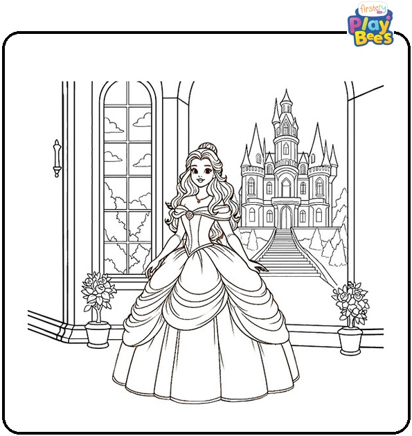 Belle in Castle Coloring Page Belle in Castle Coloring Page