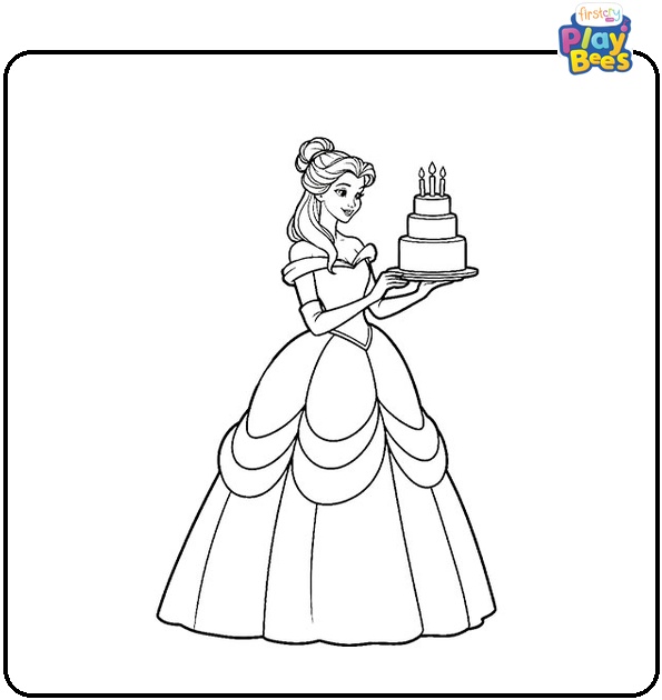 Belle with Cake Coloring Page Belle with Cake Coloring Page