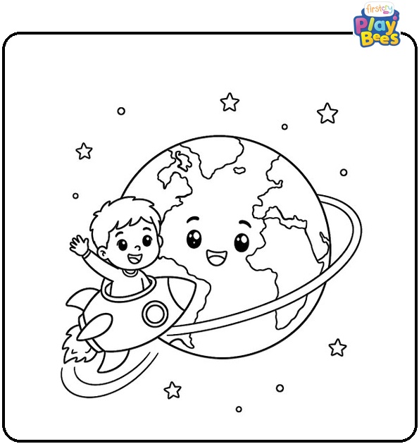 Boy Flying Rocket Around Earth Coloring Page Boy Flying Rocket Around Earth Coloring Page