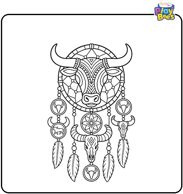 Bull Dreamcatcher Coloring Page