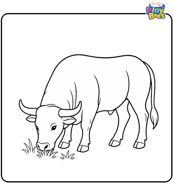 Bull Eating Grass Coloring Page