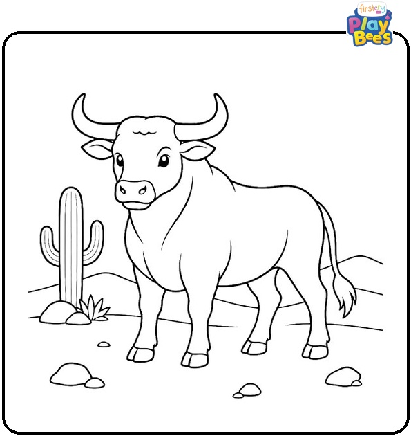 Bull in Desert Coloring Page