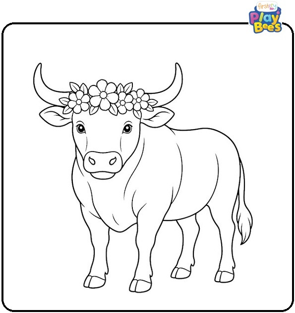 Bull with Flower Crown Coloring Page