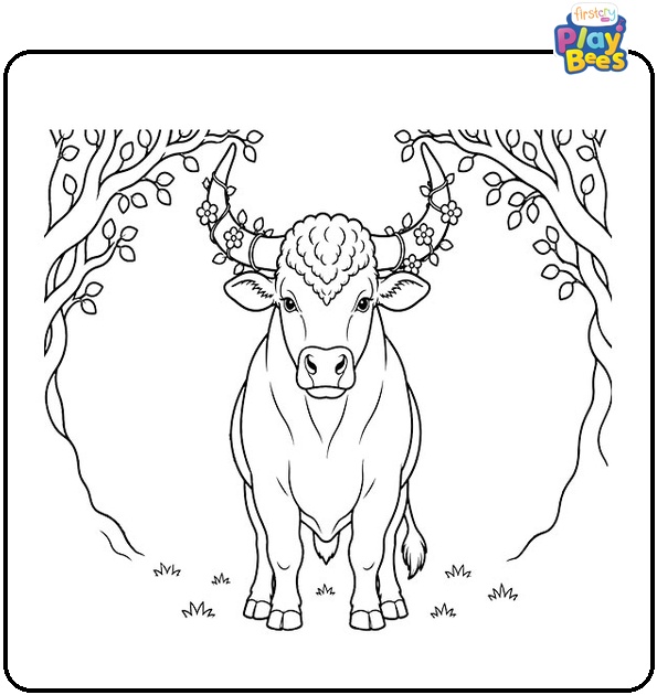 Bull with Vines Coloring Page