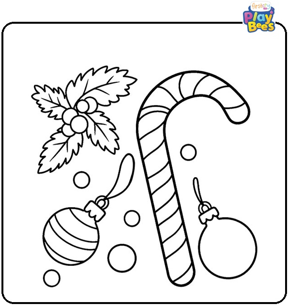 Candy Cane And Christmas Ornaments Coloring Page Candy Cane And Christmas Ornaments Coloring Page