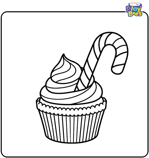 Candy Cane In A Cupcake Coloring Page Candy Cane In A Cupcake Coloring Page