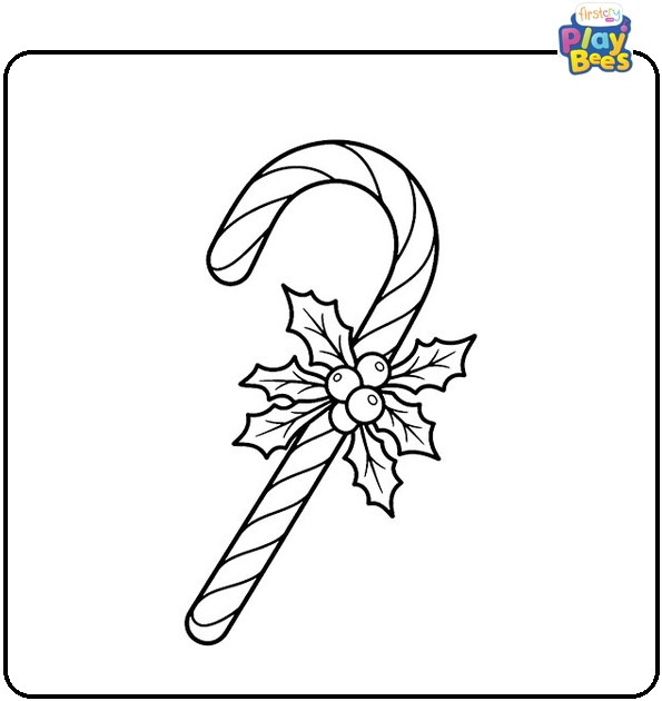 Candy Cane With Mistletoe Coloring Page Candy Cane With Mistletoe Coloring Page