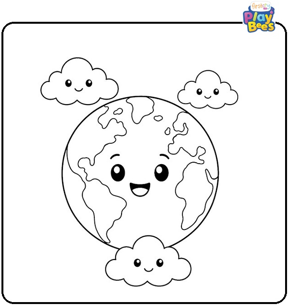 Cartoon Earth and Clouds Coloring Page Cartoon Earth and Clouds Coloring Page