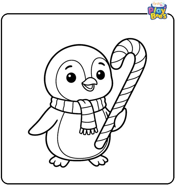 Cartoon Penguin Holding A Candy Cane Coloring Page Cartoon Penguin Holding A Candy Cane Coloring Page