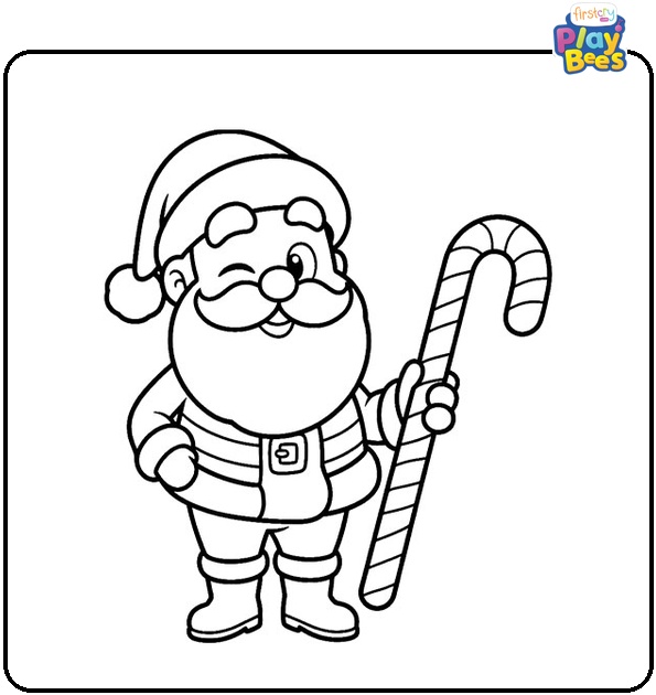 Cartoon Santa Winking While Carrying A Candy Cane Coloring Page Cartoon Santa Winking While Carrying A Candy Cane Coloring Page