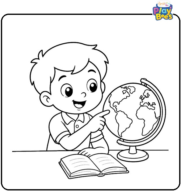 Cartoon Schoolboy Studying Earth Globe Coloring Page Cartoon Schoolboy Studying Earth Globe Coloring Page