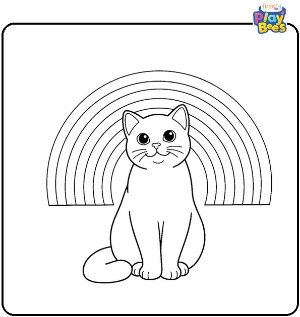 Cat With Rainbow Coloring Page