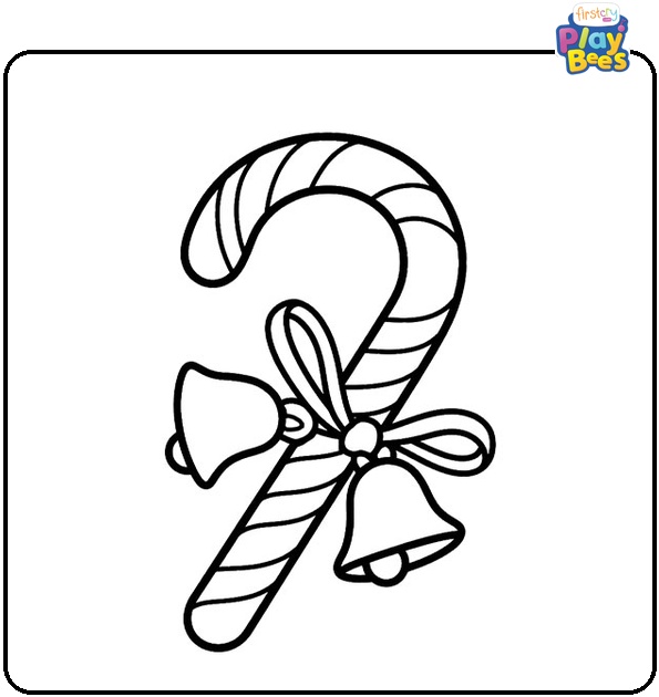 Christmas Candy Cane With Bells Coloring Page Christmas Candy Cane With Bells Coloring Page