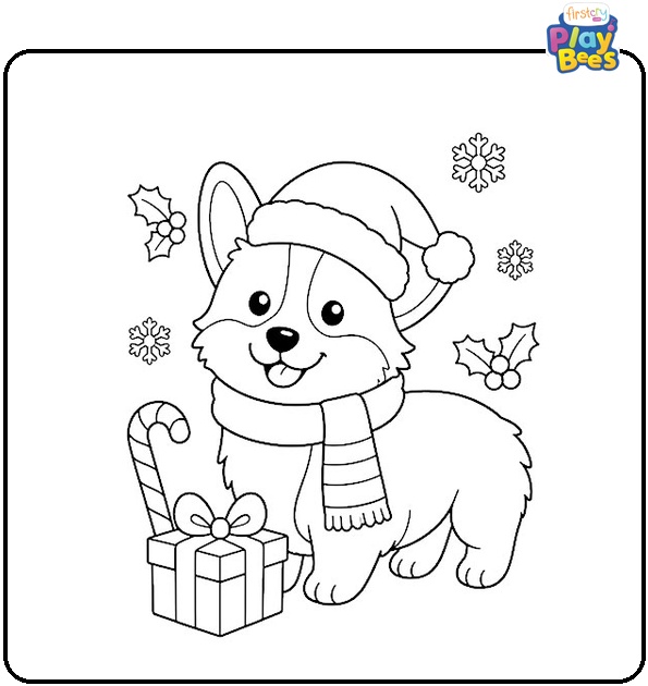 Christmas Corgi Coloring Page