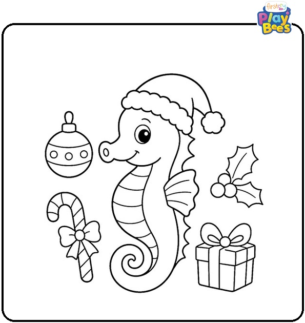 Christmas Seahorse Coloring Page