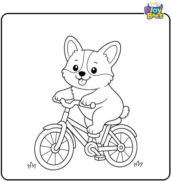 Corgi Bicycle Coloring Page