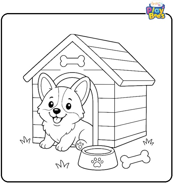 Corgi Dog House Coloring Page