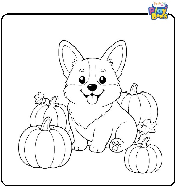 Corgi Pumpkin Patch Coloring Page