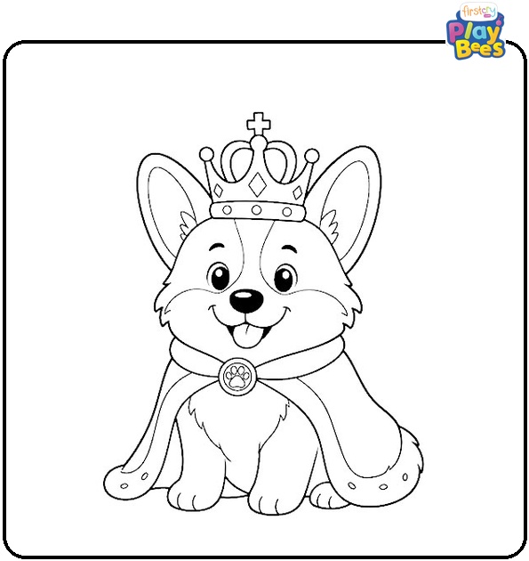 Corgi in Crown Coloring Page