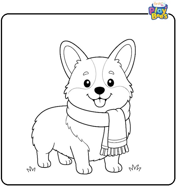 Corgi with Scarf Coloring Page