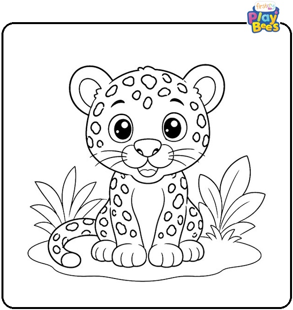 Cute Baby Jaguar Sitting Coloring Page