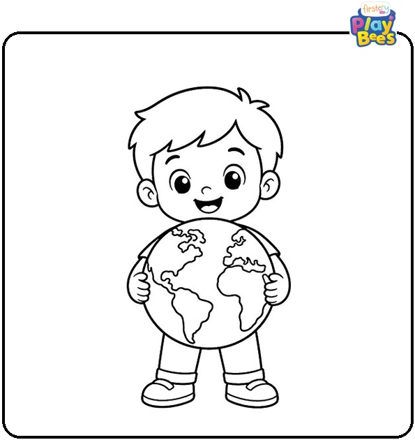 Cute Cartoon Boy Holding Earth Globe Coloring Page Cute Cartoon Boy Holding Earth Globe Coloring Page
