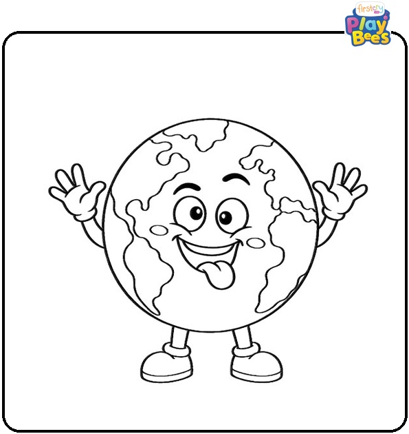 Cute Funny Happy Earth Coloring Page Cute Funny Happy Earth Coloring Page